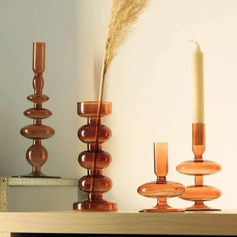 Glass Candle Holder Home Decor Wedding Decoration Candlestick Nordic Home Decoration Desktop Crystal Vase Glass Container