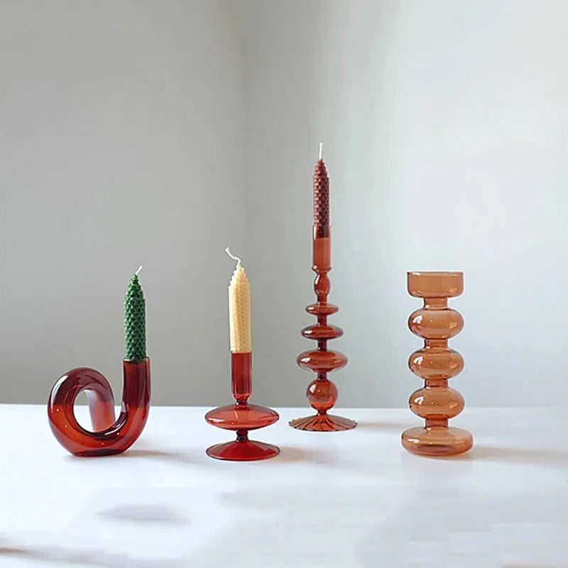 Glass Candle Holder Home Decor Wedding Decoration Candlestick Nordic Home Decoration Desktop Crystal Vase Glass Container