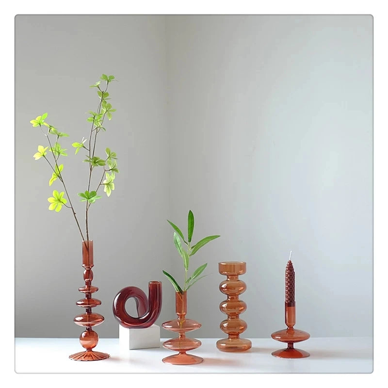 Glass Candle Holder Home Decor Wedding Decoration Candlestick Nordic Home Decoration Desktop Crystal Vase Glass Container
