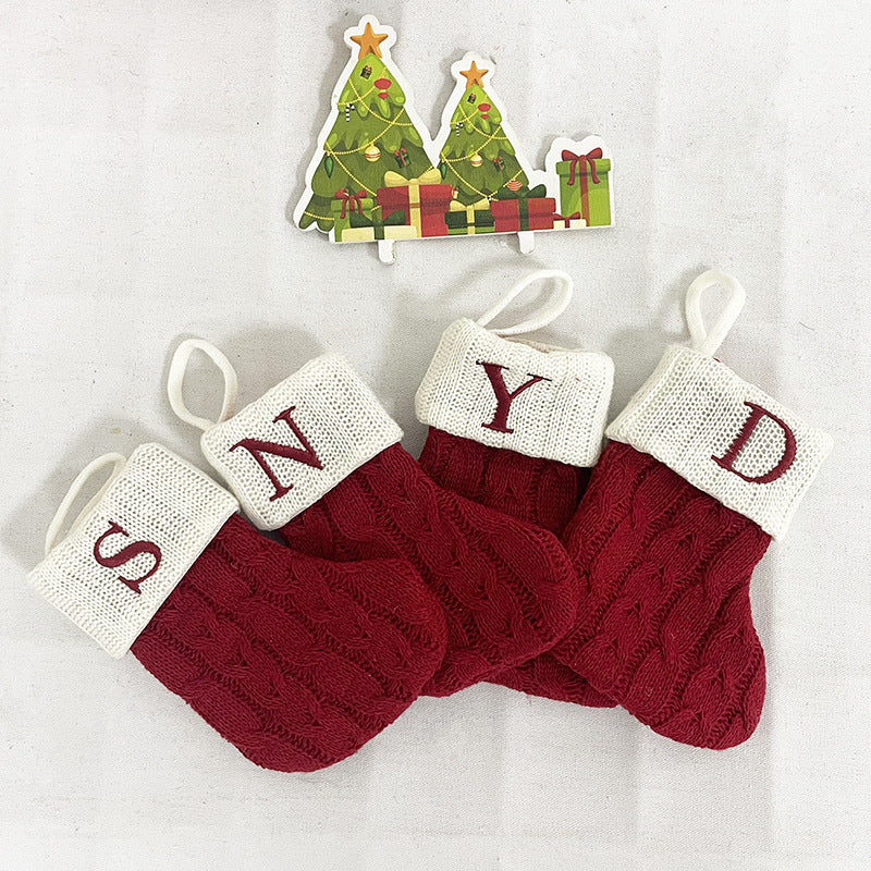 Christmas Decorations Pendant Christmas Socks Letter Knitting Embroidery Christmas Socks