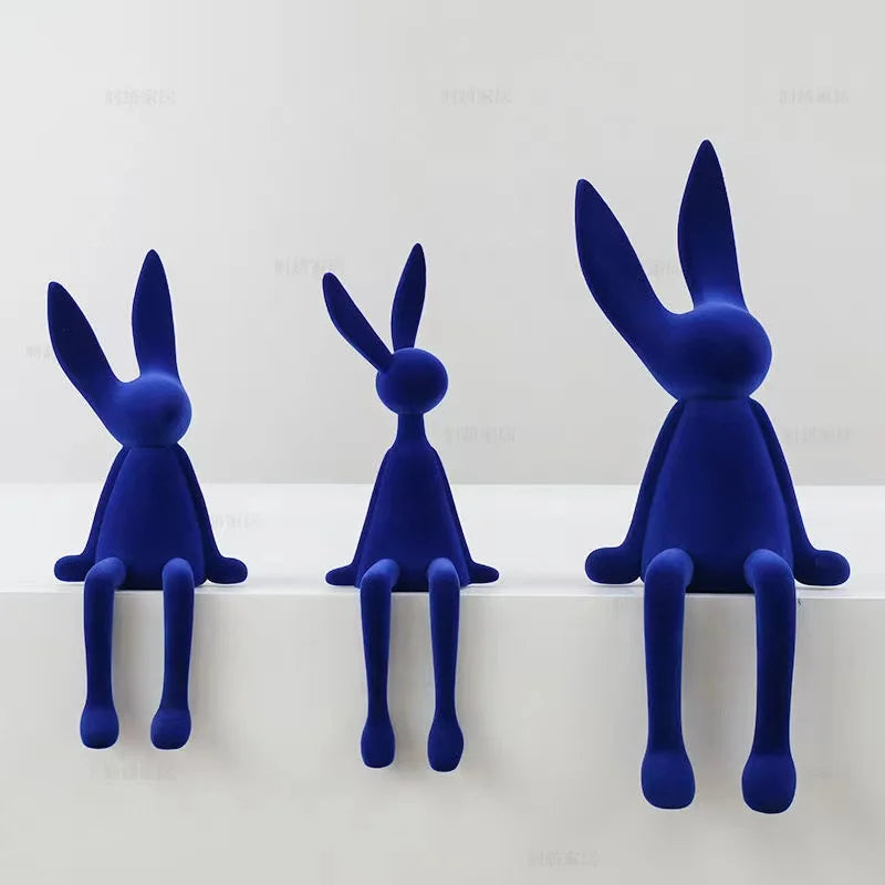 Flocking Rabbit Statue Home Decoration Modern Nordic Cute Animal Resin Art Sculpture Crafts Desktop Office Room Ornament