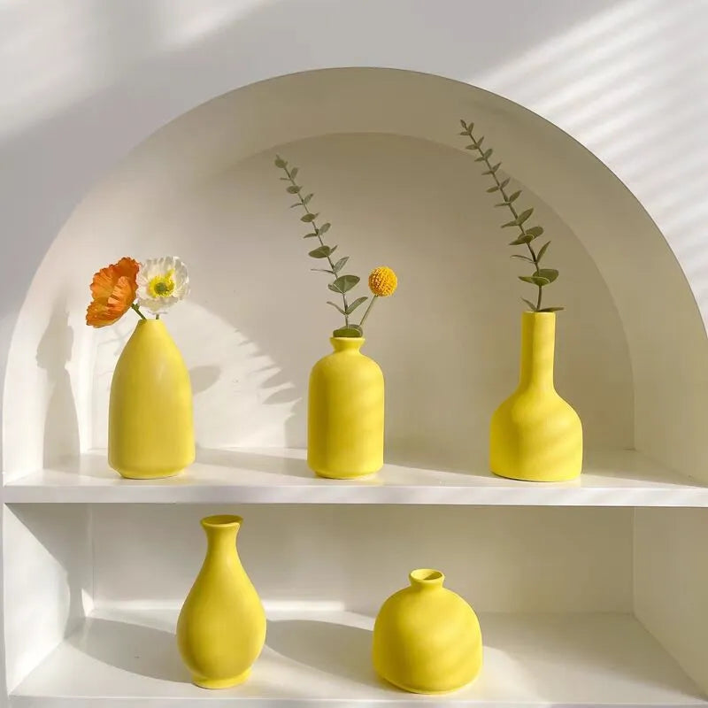 Yellow Ceramic Vase Flower Arrangement Living Room Dining Table Ornaments Desktop Vase Photography Props Home Decor accessories