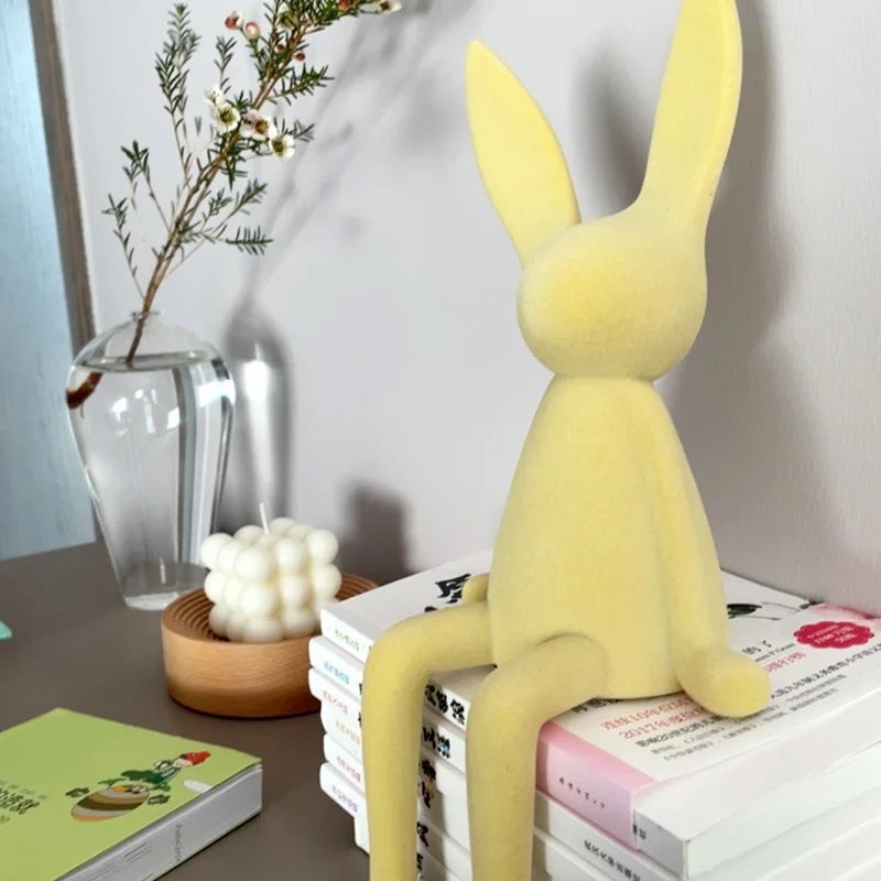 Flocking Rabbit Statue Home Decoration Modern Nordic Cute Animal Resin Art Sculpture Crafts Desktop Office Room Ornament