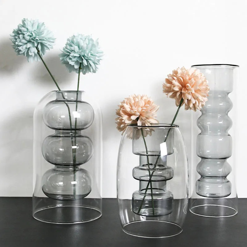 Vases Glass Vase Home Decor Room Decor Modern Wedding Decoration Hydroponic Flower Pot Double Glass Container Crafts Ornament