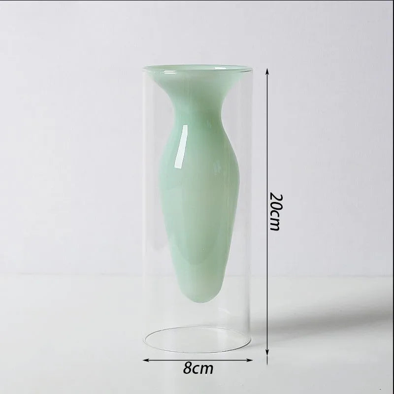 Double Glass Vase Home Decor Room Decor Modern Wedding Decoration Accessories Hydroponic Plant Glass Container Desktop Crafts