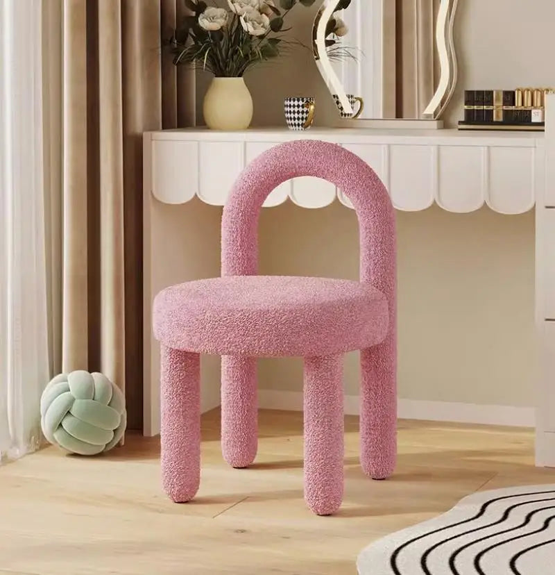 Luxury Makeup Chair Nordic Living Room Furniture Leisure Chair Backrest Dining Chair Lamb Cashmere Sofa Armchair Velvet Stool