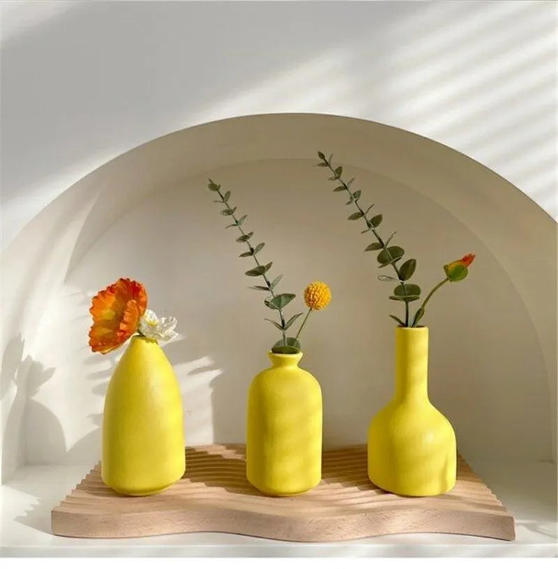 Yellow Ceramic Vase Flower Arrangement Living Room Dining Table Ornaments Desktop Vase Photography Props Home Decor accessories