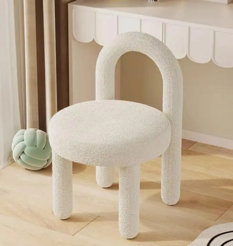 Luxury Makeup Chair Nordic Living Room Furniture Leisure Chair Backrest Dining Chair Lamb Cashmere Sofa Armchair Velvet Stool