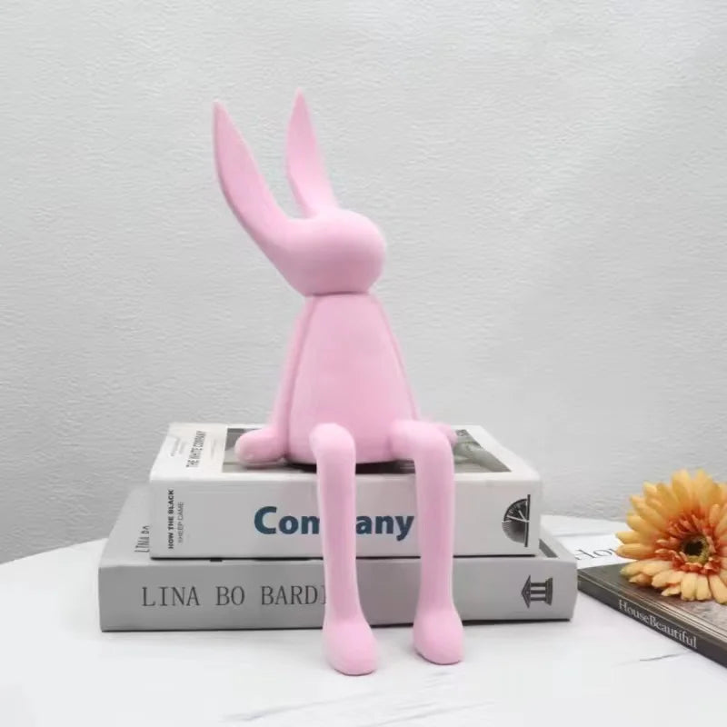 Flocking Rabbit Statue Home Decoration Modern Nordic Cute Animal Resin Art Sculpture Crafts Desktop Office Room Ornament