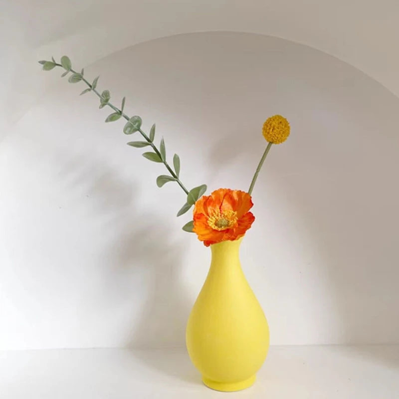 Yellow Ceramic Vase Flower Arrangement Living Room Dining Table Ornaments Desktop Vase Photography Props Home Decor accessories