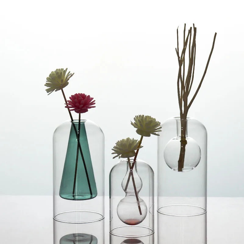 Vases Glass Vase Home Decor Room Decor Modern Wedding Decoration Hydroponic Flower Pot Double Glass Container Crafts Ornament