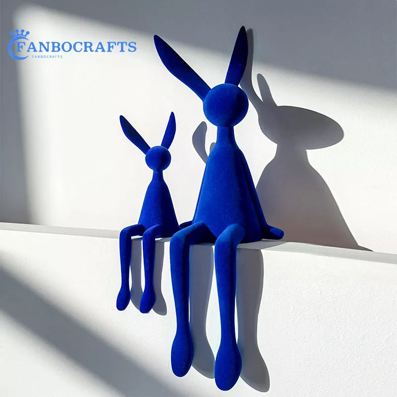 Flocking Rabbit Statue Home Decoration Modern Nordic Cute Animal Resin Art Sculpture Crafts Desktop Office Room Ornament