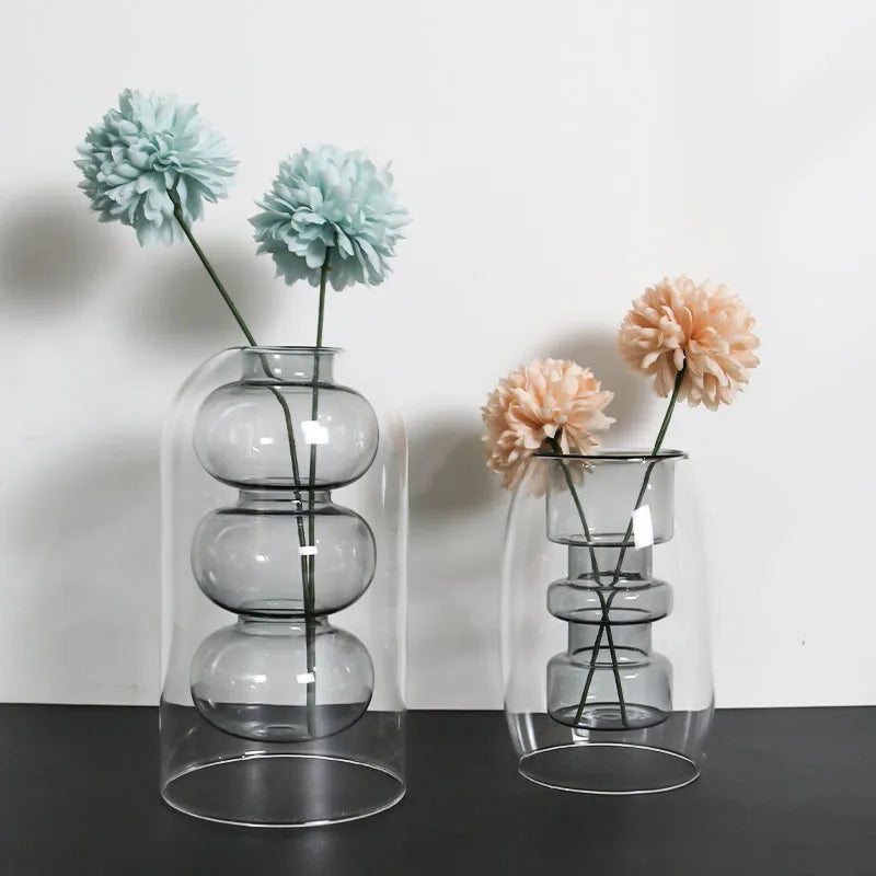 Vases Glass Vase Home Decor Room Decor Modern Wedding Decoration Hydroponic Flower Pot Double Glass Container Crafts Ornament